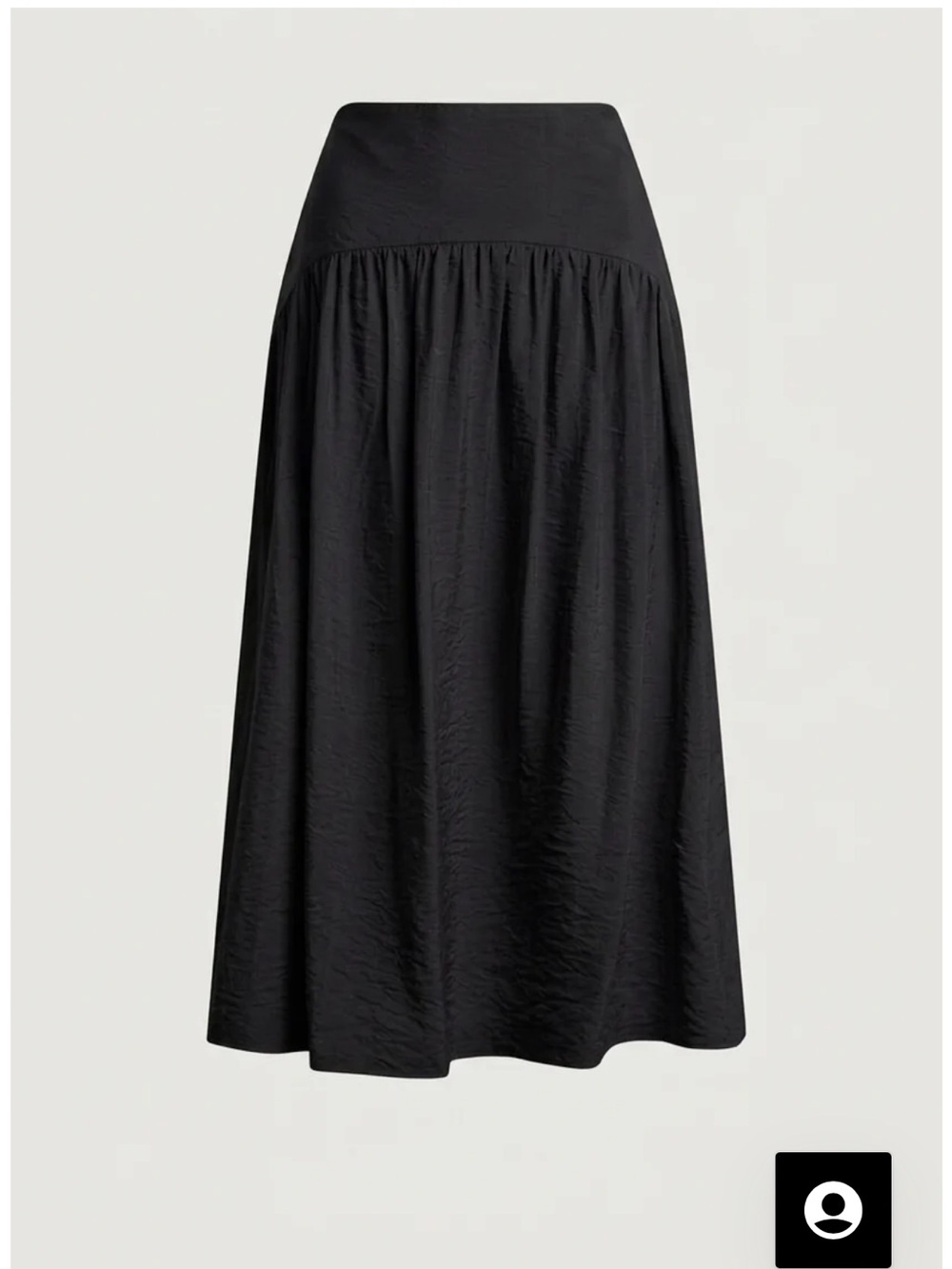 High-Waist Black Midi Skirt with Gathered Panel